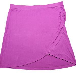 UK Style Purple Mini Skirt Solid Stretch Tube Preppy Gathered Side Women Size XL
